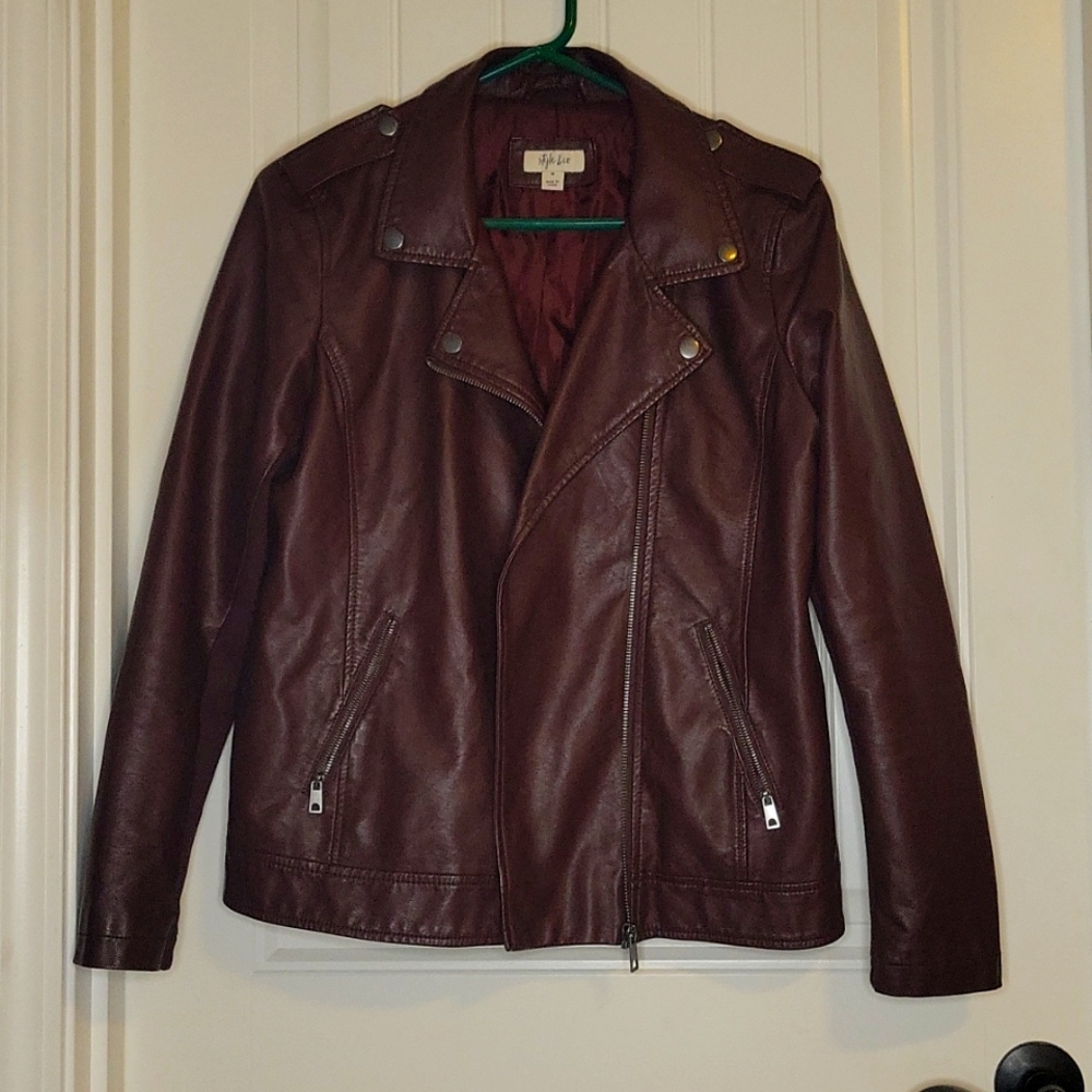 Style & Co chocolate vegan leather jacket
